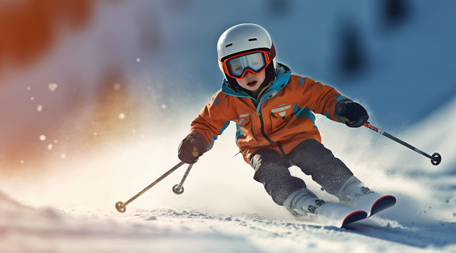 dziecko uczące się jazdy na nartach